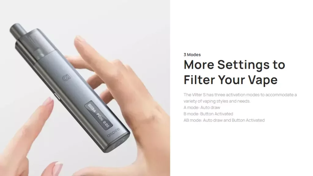 Aspire Vilter S Pod Kit More Settings to Filter Your Vape