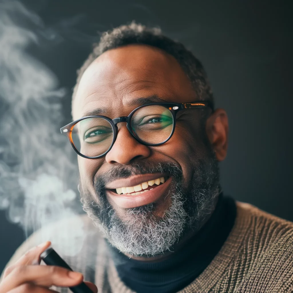 Image of a middleaged african american man vaping