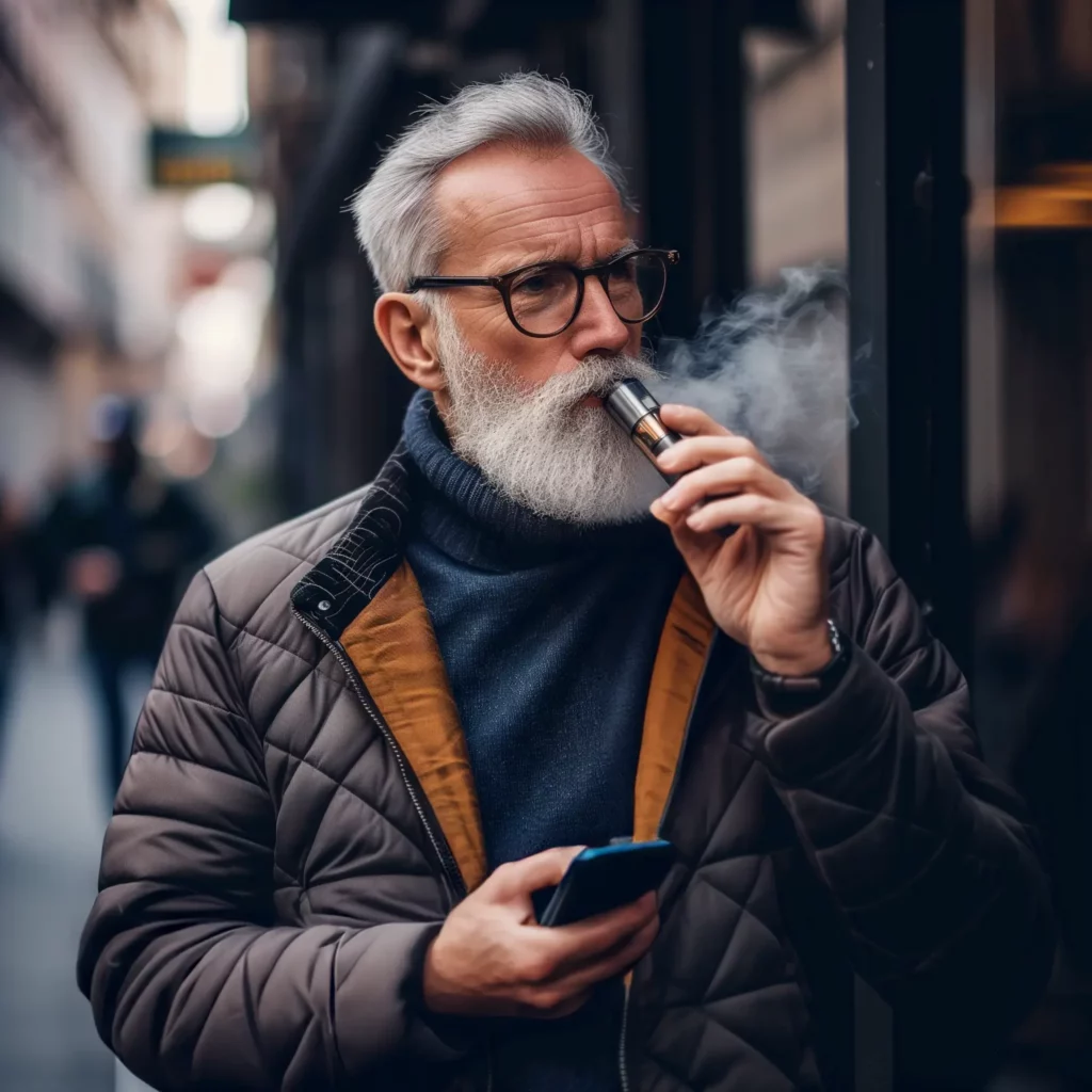 middle-aged caucasian man vaping
