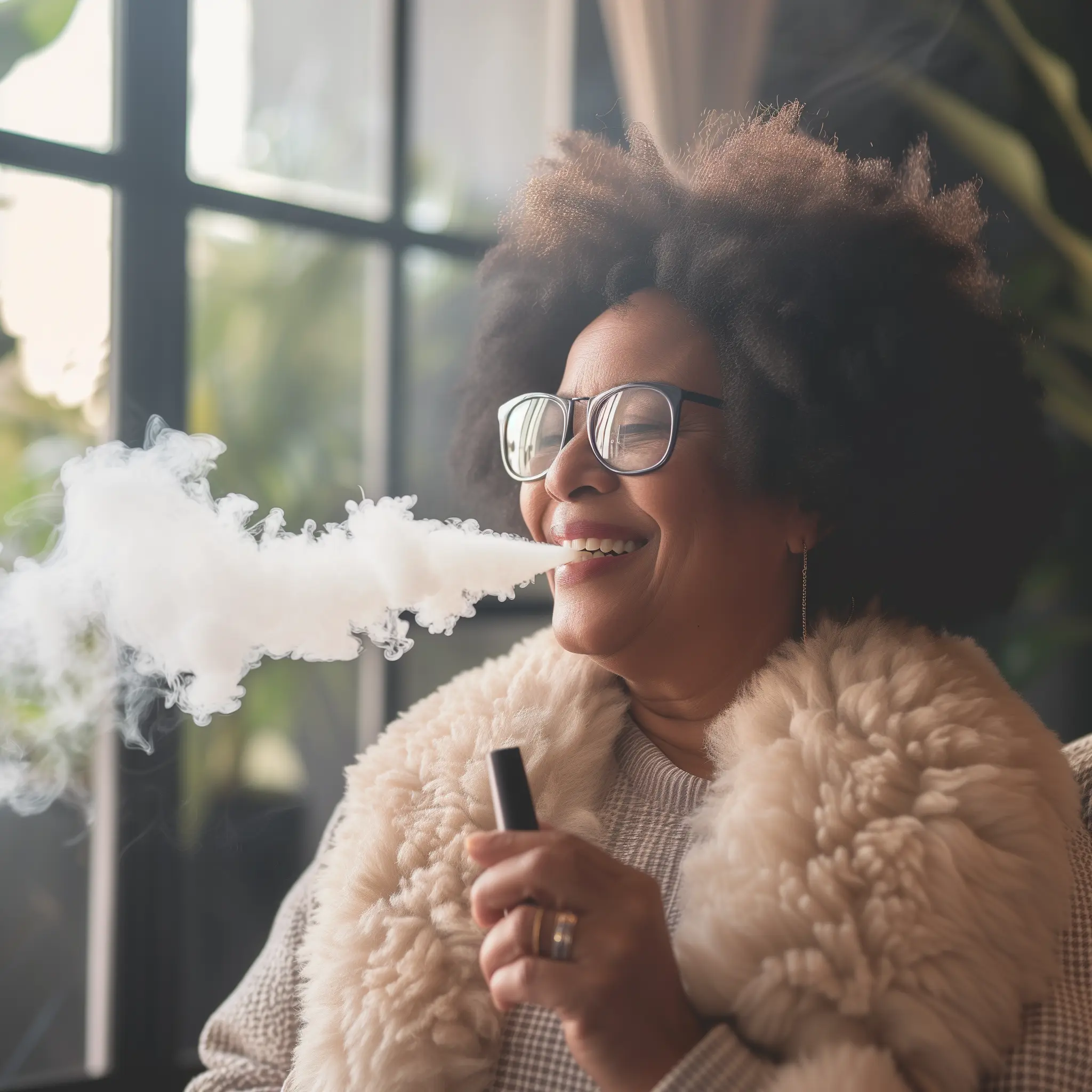 middle-aged african american woman vaping