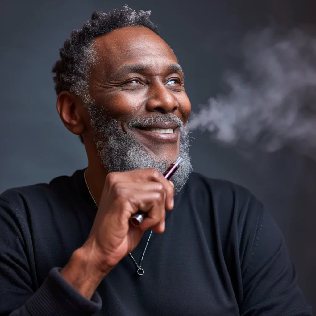 middle-aged african american man vaping