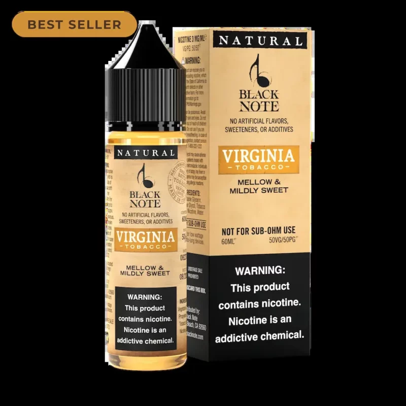 Black Note Virginia Tobacco natural tobacco e-liquid bottle and box, best seller