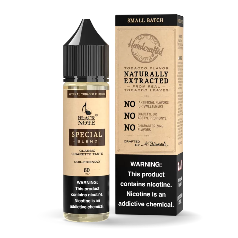 Black Note Special Blend 60ml bottle with the carton information panel