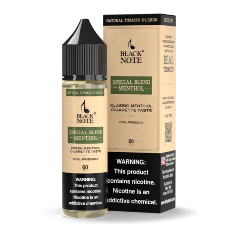 Black Note Special Blend Menthol 60ml bottle and carton, front view