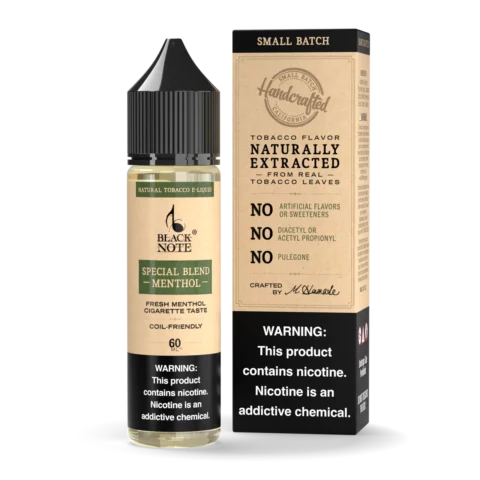 Black Note Special Blend Menthol 60ml bottle with the carton information panel