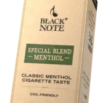 Close-up of the Black Note Special Blend Menthol 60ml carton front label