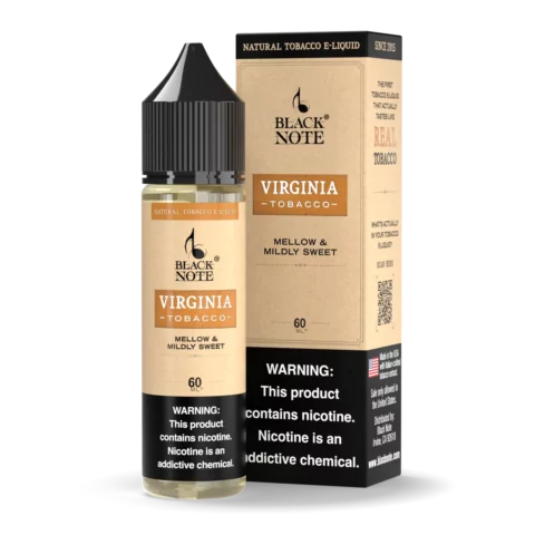 Black Note Virginia Tobacco 60ml bottle and carton, front view