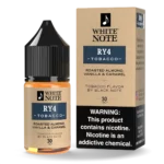 White Note RY4 Tobacco 30 mL nicotine salt bottle and carton, front view
