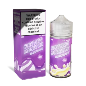 Custard Monster Blackberry 100mL freebase bottle and box, 3mg
