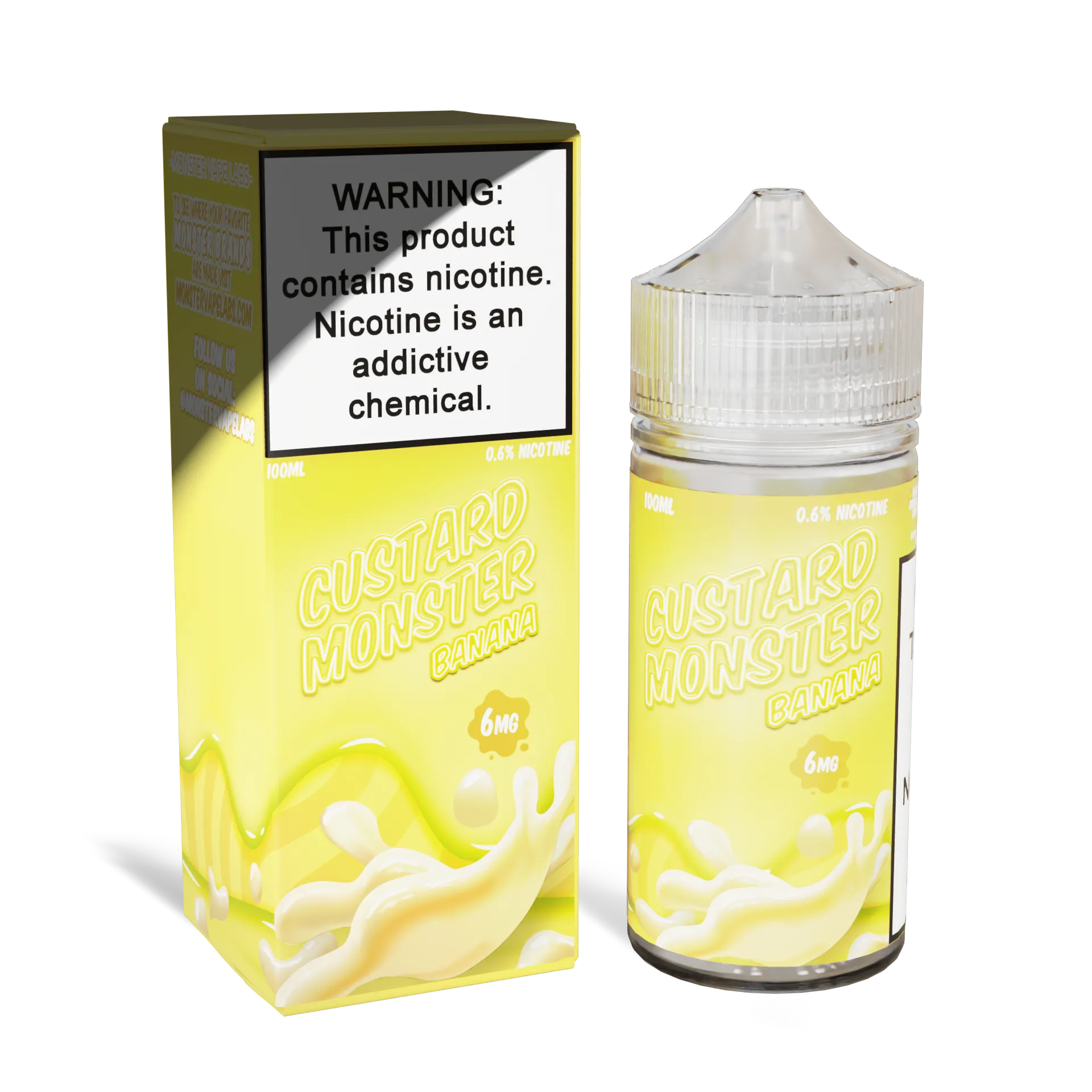 Custard Monster Banana 100ml freebase vape juice bottle and box, 6mg