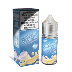Custard Monster Blueberry 30mL salt nicotine bottle and box, 24mg