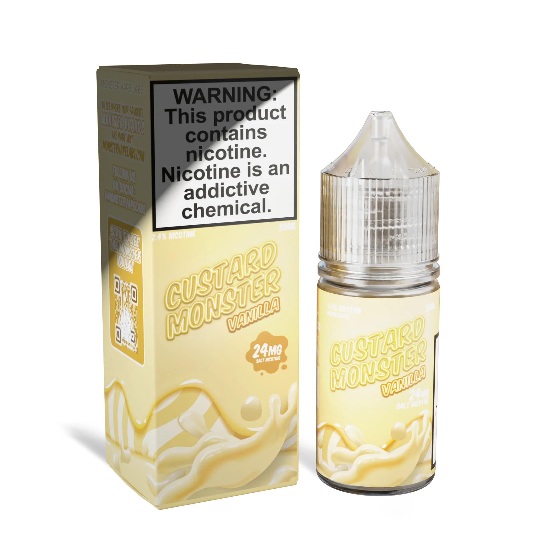 Custard Monster Vanilla 30ml salt nicotine vape juice bottle and box, 24mg