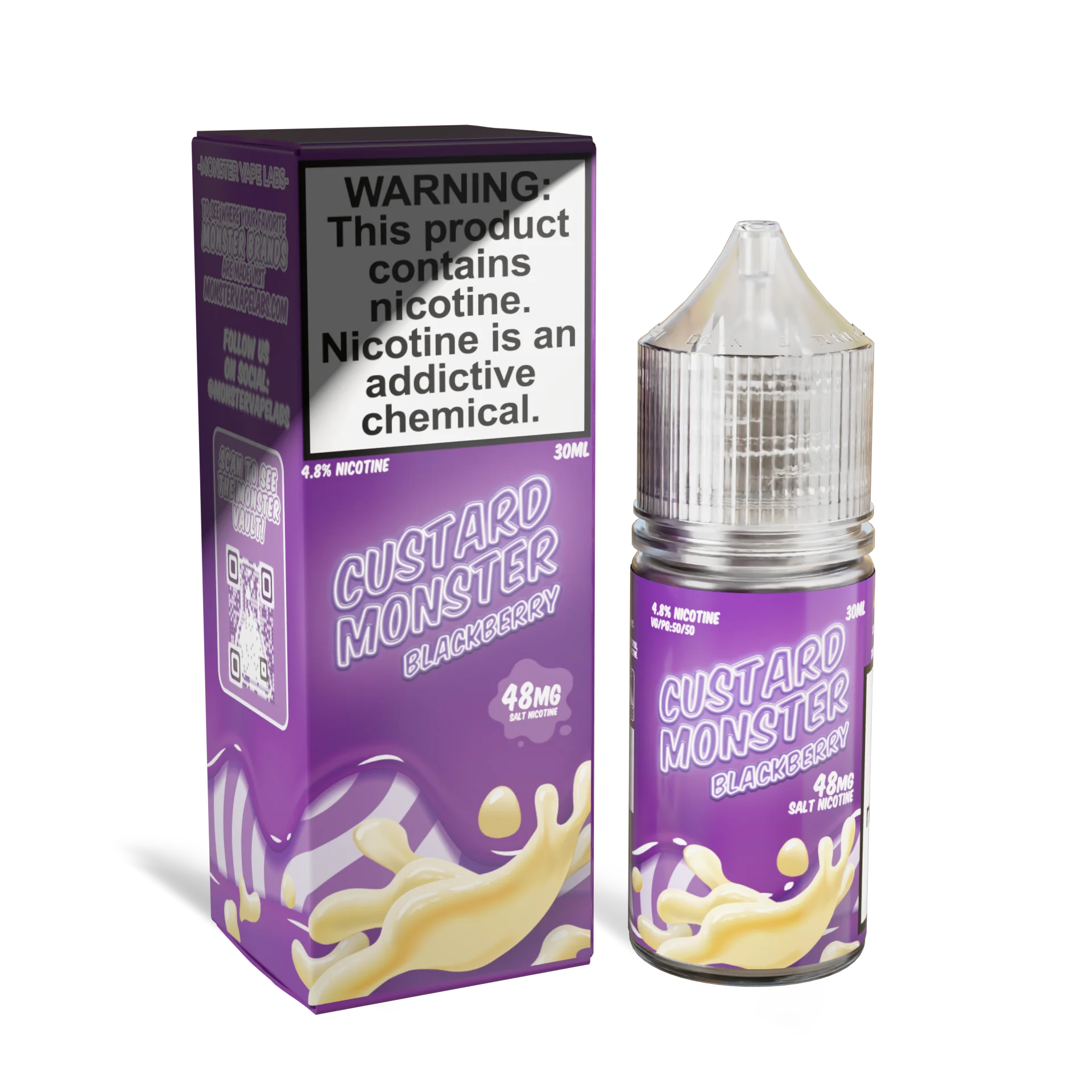 Custard Monster Blackberry 30ml salt nicotine vape juice bottle and box, 48mg