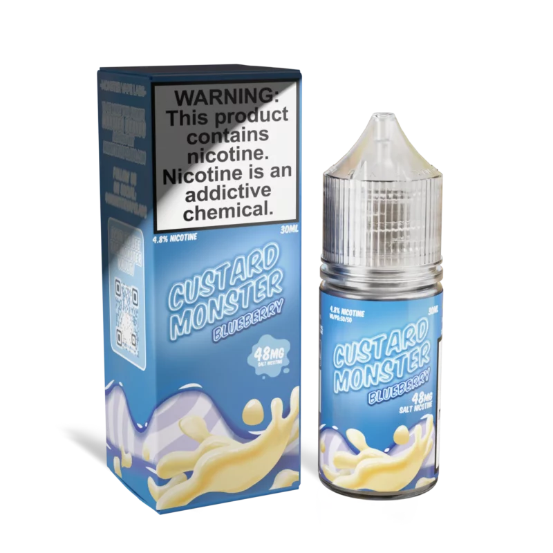Custard Monster Blueberry 30ml salt nicotine vape juice bottle and box, 48mg