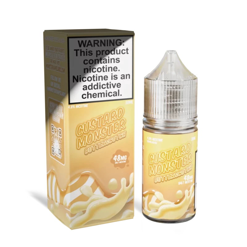Custard Monster Butterscotch 30ml salt nicotine vape juice bottle and box, 48mg