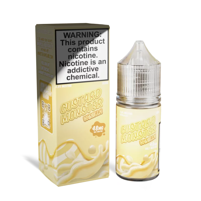 Custard Monster Vanilla 30ml salt nicotine vape juice bottle and box, 48mg
