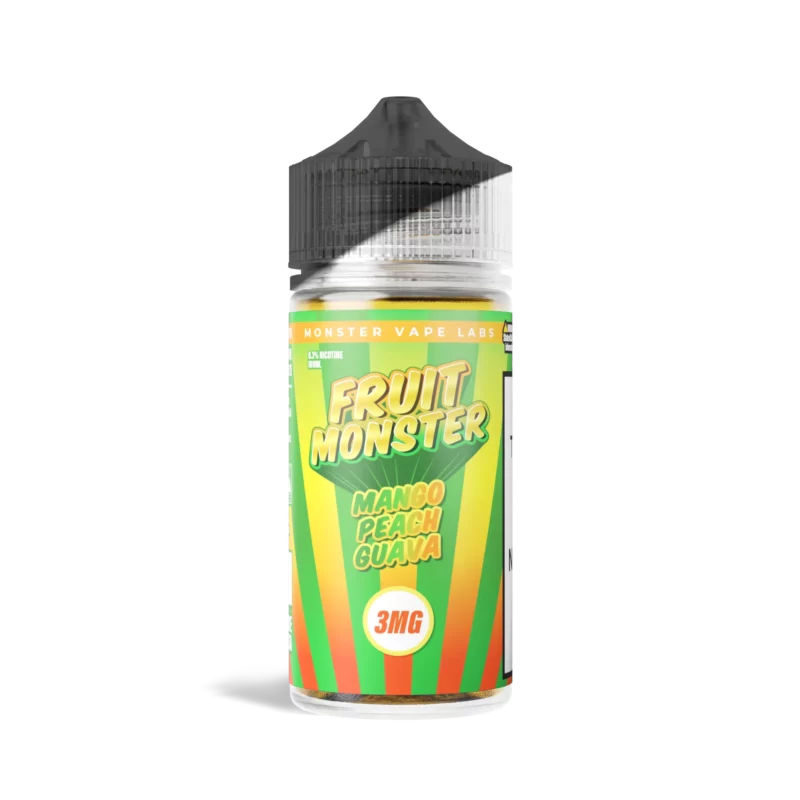 Fruit Monster Mango Peach Guava vape juice bottle, 100 mL, 3 mg/mL nicotine