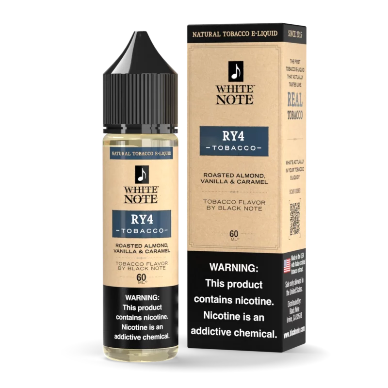 White Note RY4 Tobacco 60 mL bottle carton front