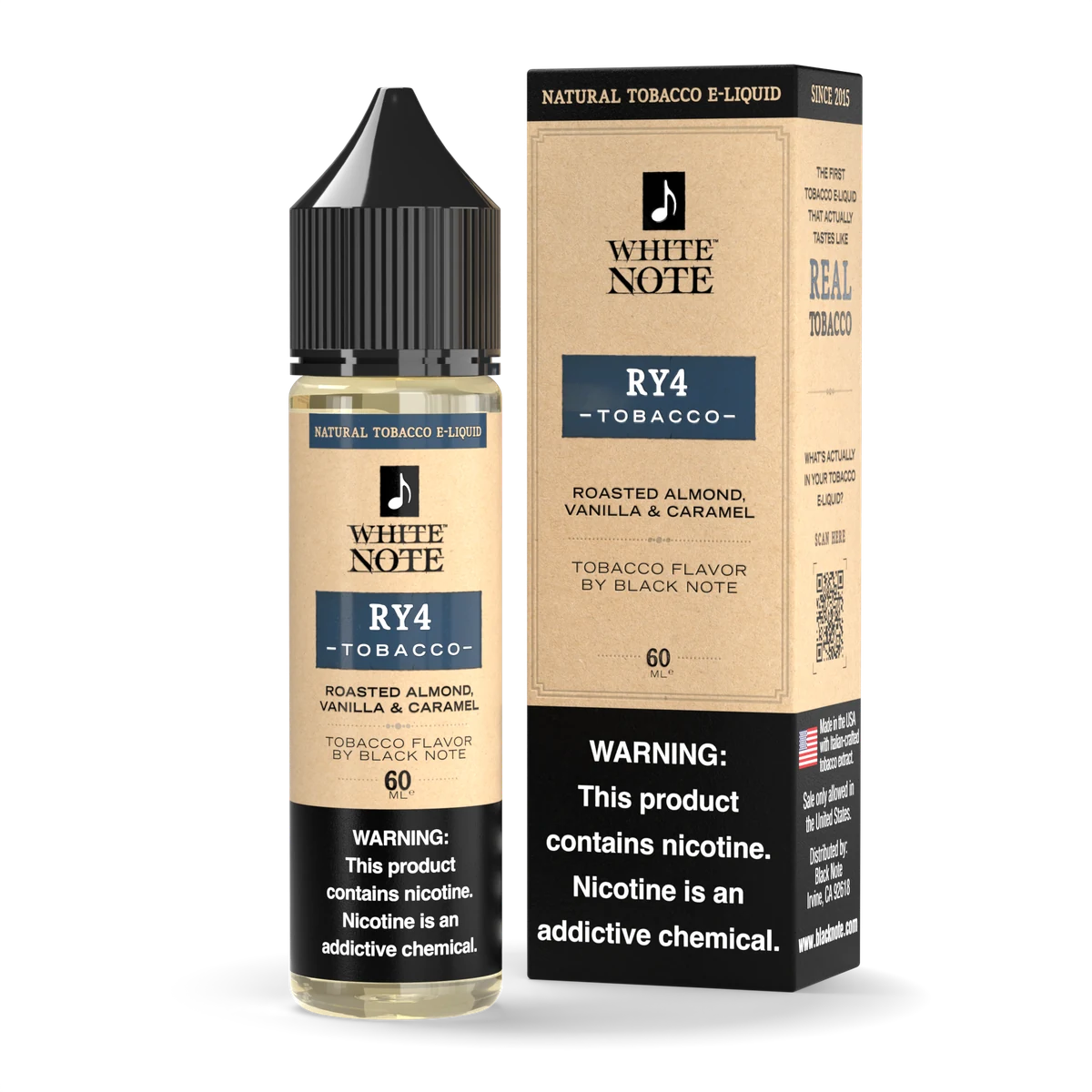 White Note RY4 Tobacco 60 mL bottle carton front