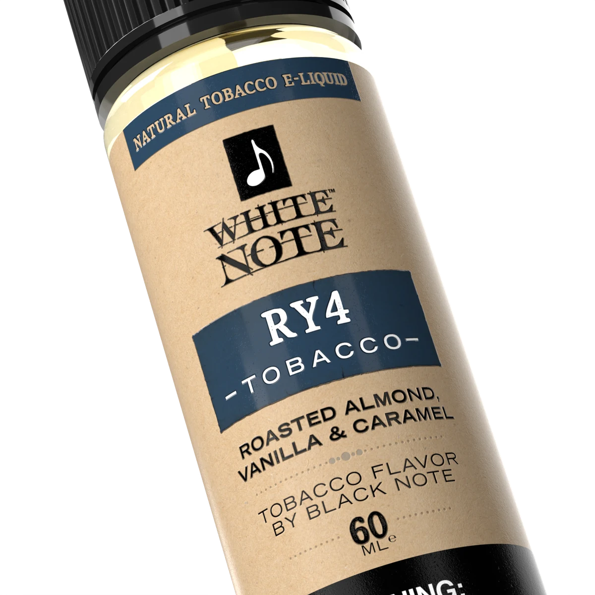 White Note RY4 Tobacco 60 mL bottle label close up